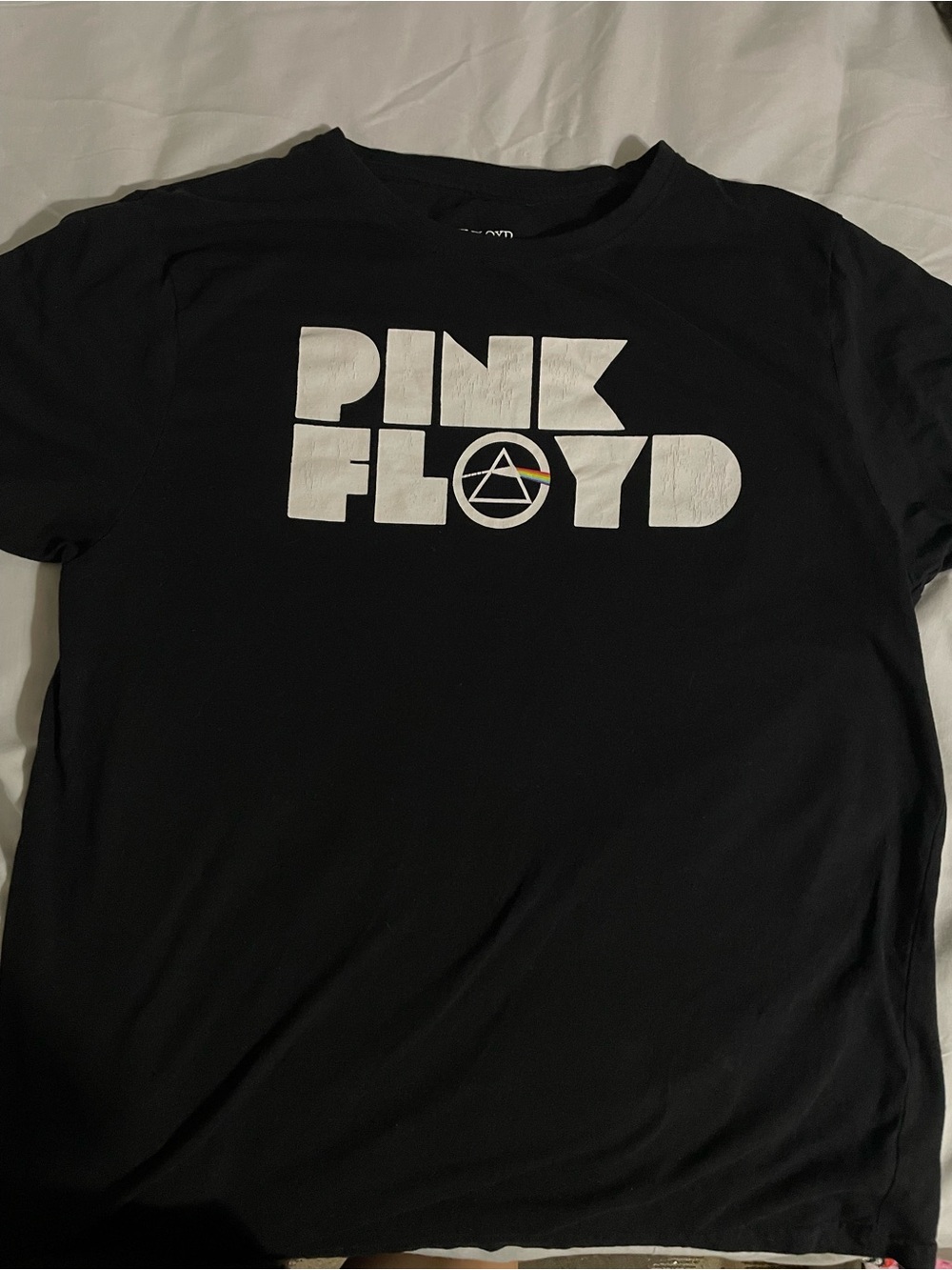 Pink Floyd Black T-Shirt with White Logo and Prism Accent
